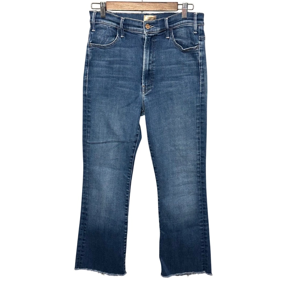 MOTHER Medium Blue Boot-Cut Jeans with Raw Hem